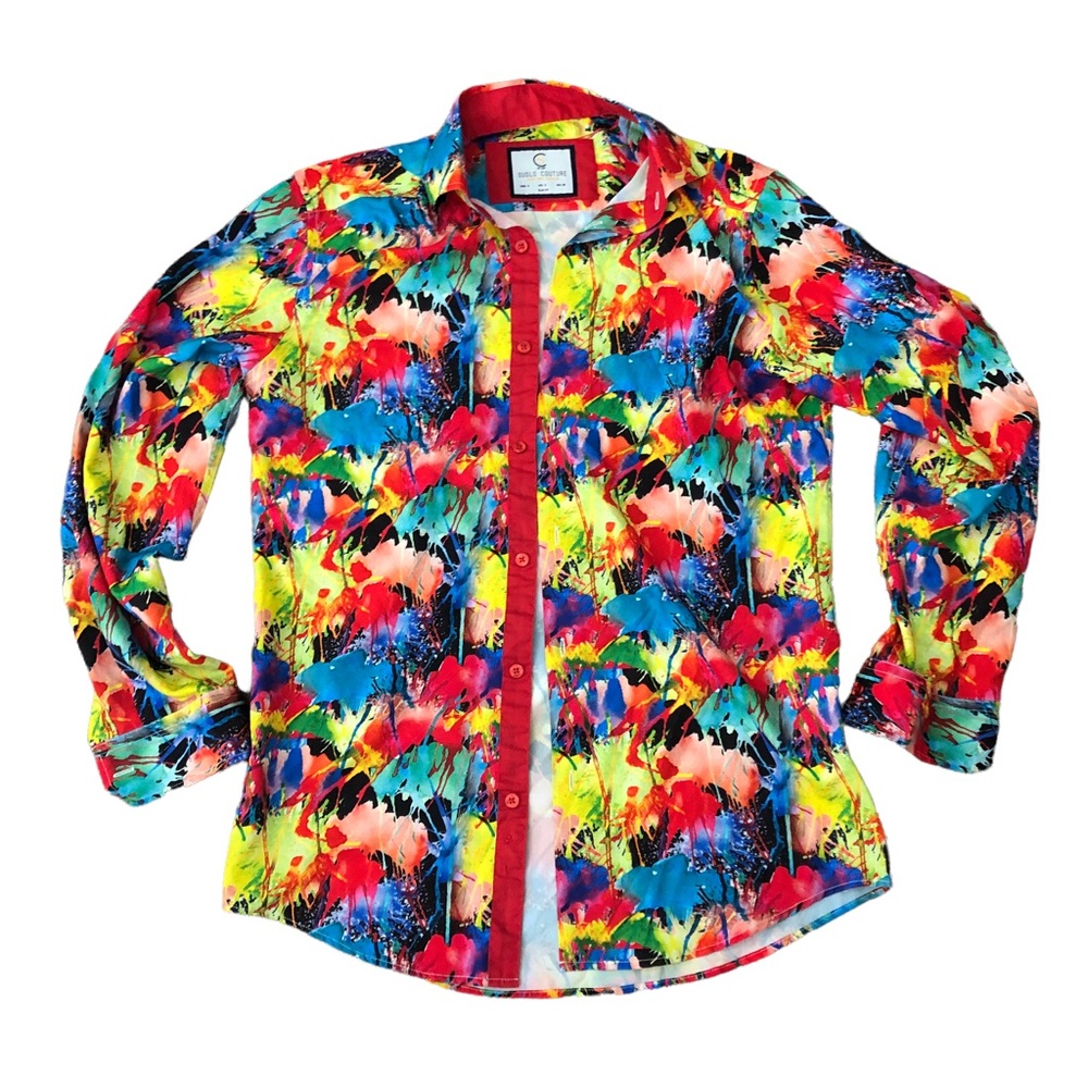 Suslo Couture paint splatter long sleeve button down